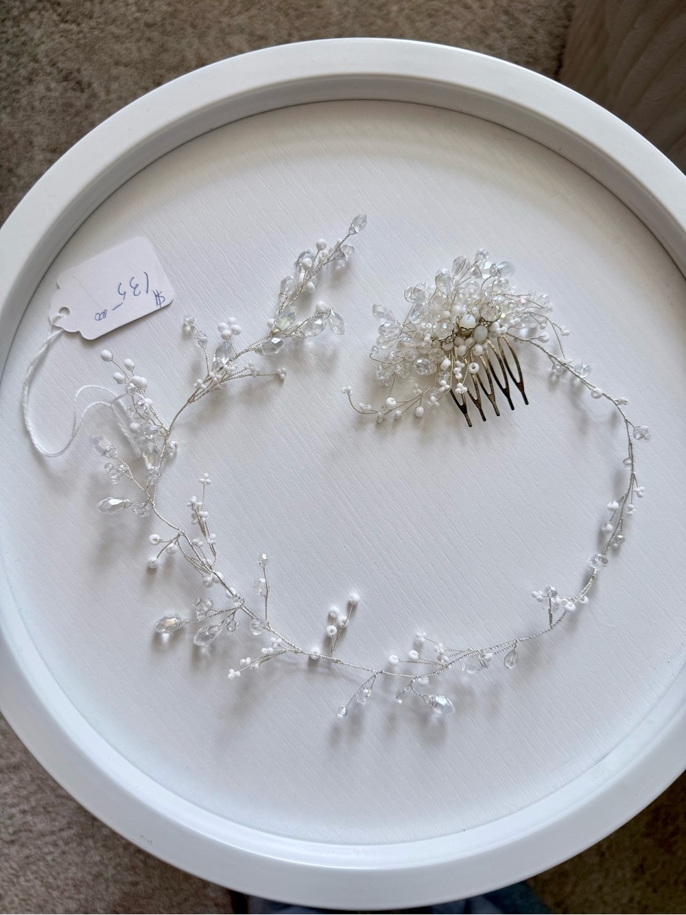 Delicate White Bridal Hair Vine and Comb Set